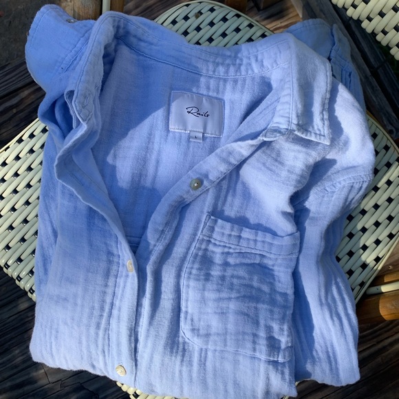 Rails Cotton Gauze Ellis Blue Bluebell Button Down Shirt Long Sleeve - Picture 7 of 10